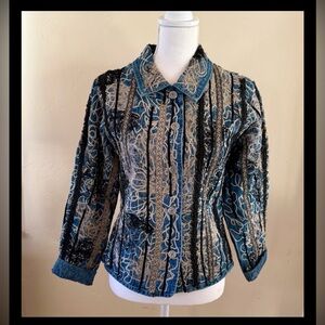 Alexis & Avery Jacket L embellished Lace Denim Embroidered Cotton Blazer Vintage